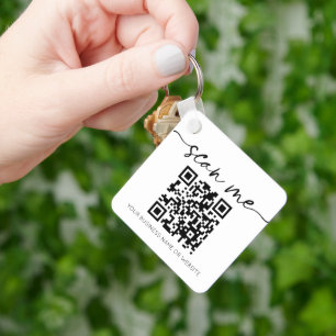 Modern Elegant QR Code White Key Ring