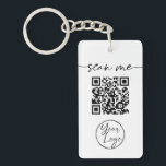 Modern Elegant QR Code White Keychain<br><div class="desc">Promote your business with this modern minimalist calligraphy QR code design in black and white. Customise this keychain with your QR code and logo or click “customise further” to change the background colour to match your business’ colour scheme.</div>