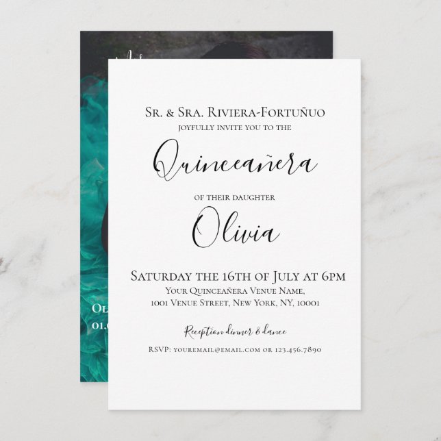 Modern Elegant Quinceanera 15th Birthday 1 Photo Invitation (Front/Back)