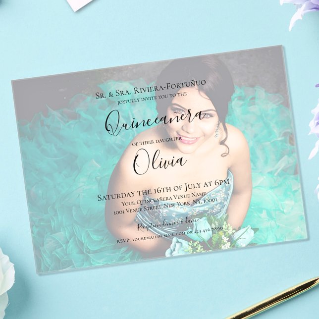 Modern Elegant Quinceanera 15th Birthday Photo Acrylic Invitations (Creator Uploaded)