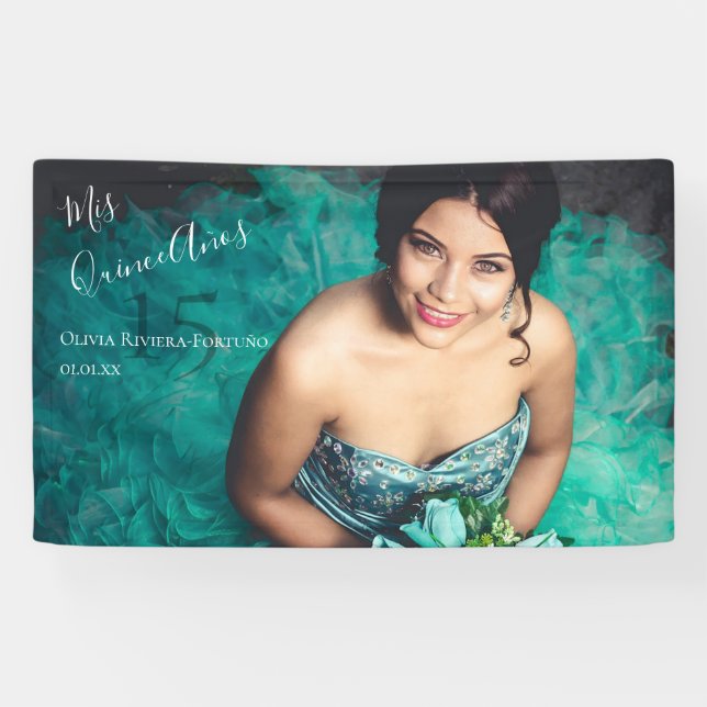 Modern Elegant Quinceanera 15th Birthday Photo Banner (Horizontal)