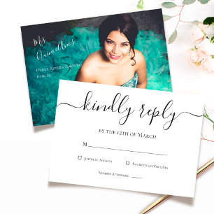 Modern Elegant Quinceanera 15th Birthday Photo RSVP Card