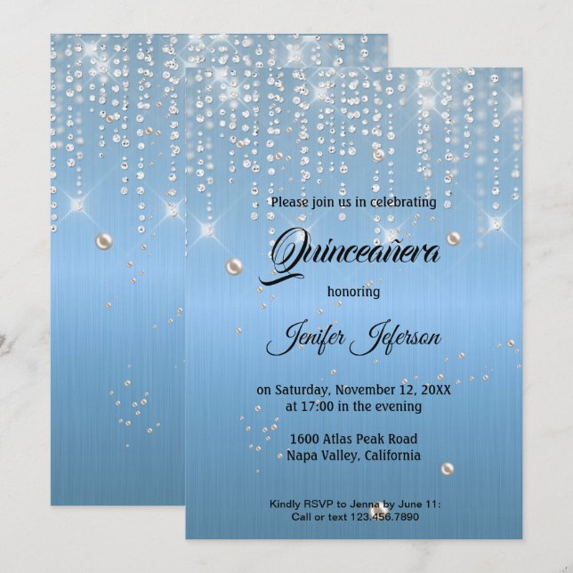 Modern elegant Quinceanera Invitation (Front/Back)