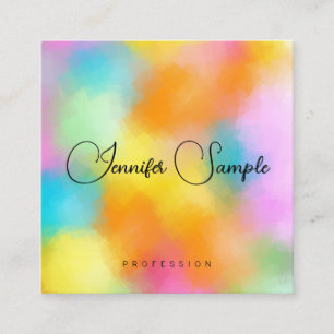 Modern Elegant Rainbow Colours Typography Template Square Business Card