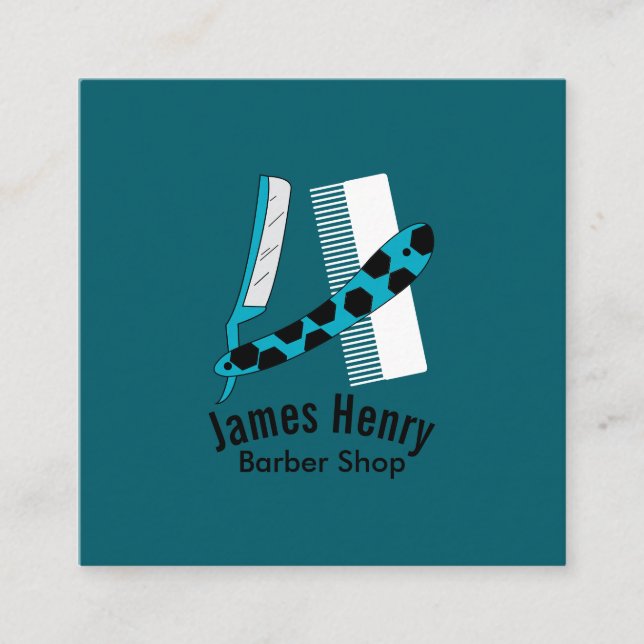 Modern Elegant Razor Barber Square Business Card (Front)