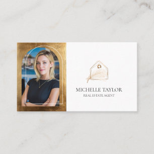 Modern Elegant Real Estate Realtor Photo Gold Business Card
