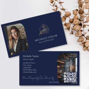 Modern Elegant Real Estate Realtor Photo Gold Business Card