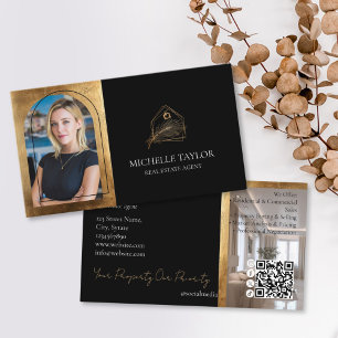 Modern Elegant Real Estate Realtor Photo Gold Business Card