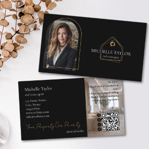 Modern Elegant Real Estate Realtor Photo Gold Business Card