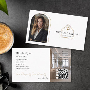 Modern Elegant Real Estate Realtor Photo Gold Business Card