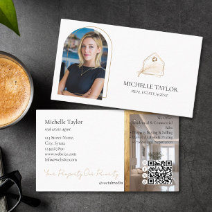 Modern Elegant Real Estate Realtor Photo Gold Business Card