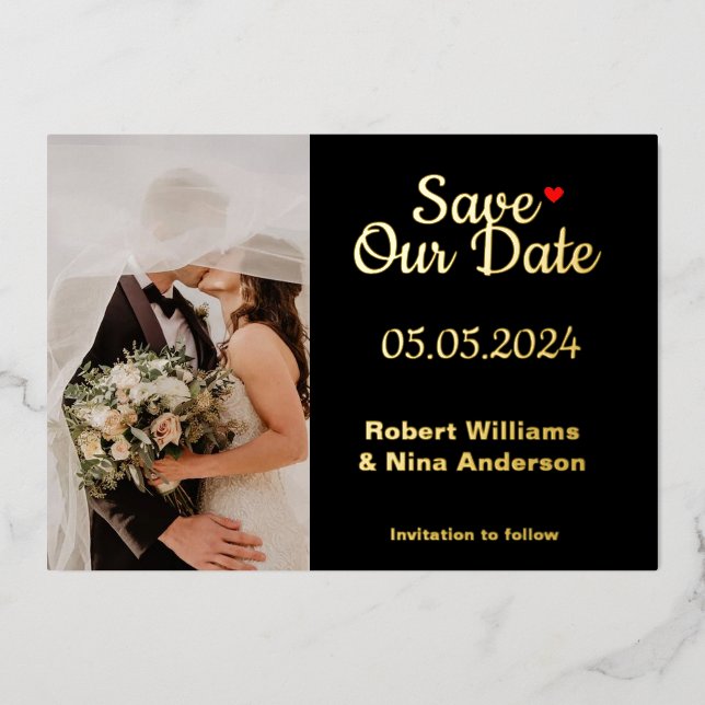 Modern Elegant Real Foil Save Our Date Photo (Front)