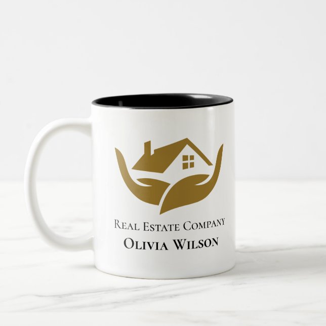 Modern Elegant Realtor simple logo Two-Tone Coffee Mug (Left)