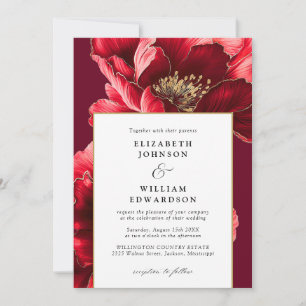 Modern Elegant Red And Gold Floral Chic Wedding Invitation