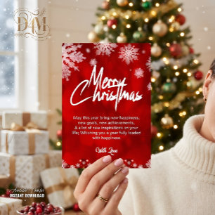 Modern Elegant Red and White Christmas Snow Flakes Card