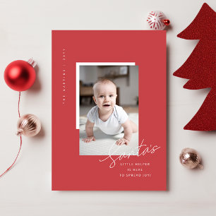 Modern Elegant Red Baby's First Christmas Photo Holiday Card