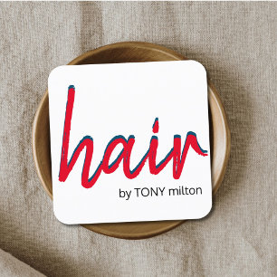 Modern Elegant Red Blue White Hair Stylist Square Business Card