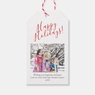 Modern & Elegant Red Christmas Family Xmas Photo Gift Tags