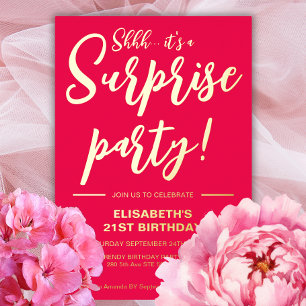 Modern Elegant Red&Gold 21st Surprise Birthday