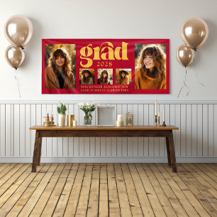 Modern Elegant Red Gold Graduation Photo Collage Banner