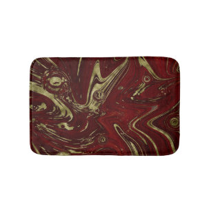 Modern Elegant Red & Gold Marble Swirl Bath Mat