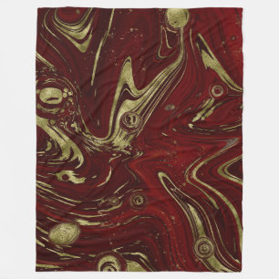 Modern Elegant Red & Gold Marble Swirl Fleece Blanket