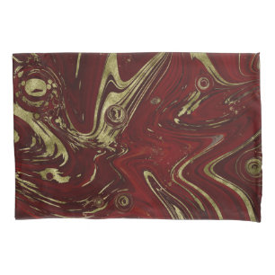 Modern Elegant Red & Gold Marble Swirl Pillowcase