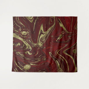 Modern Elegant Red & Gold Marble Swirl  Tapestry
