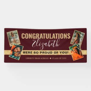 Modern Elegant Red Gold Photo Collage Graduation Banner