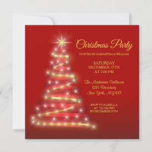 Modern Elegant Red Gold Red Christmas Invitation