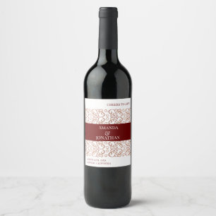Modern Elegant Red Leaf Wedding Wine Label