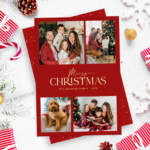 Modern Elegant Red Merry Christmas Family Photo