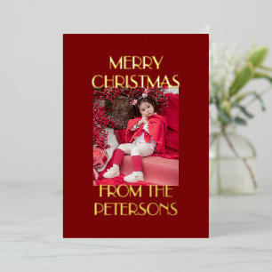 Modern Elegant Red Merry Christmas Photo Gold