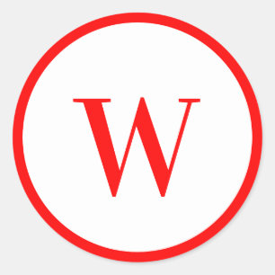 Modern Elegant Red Monogram Initial Classic Round Sticker