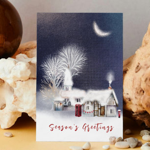 Modern Elegant Red Navy Merry Christmas Village Holiday Card