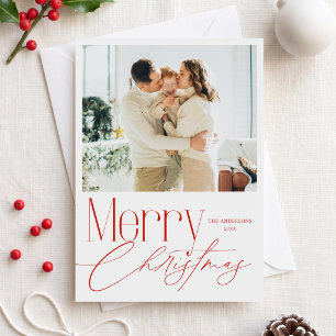Modern Elegant Red Photo Christmas Holiday Card