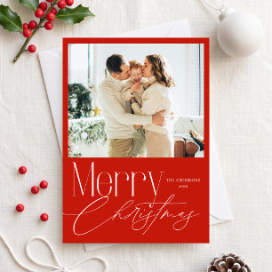Modern Elegant Red Photo Christmas Holiday Card