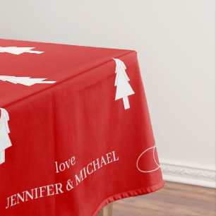 Modern elegant red pine tree Joy Christmas Tablecloth