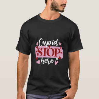 Modern elegant red pink heart cupid stop here T-Shirt