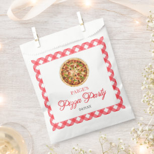 Modern Elegant Red Pizza Party Birthday Party Favour Bags