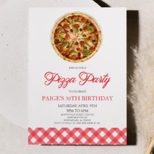 Modern Elegant Red Pizza Party Birthday Party Invitation
