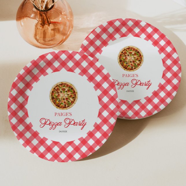 Modern Elegant Red Pizza Party Birthday Party Paper Plate (Creator Uploaded)