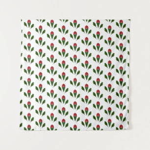 Modern Elegant Red Roses & Green Holly Pattern Tapestry