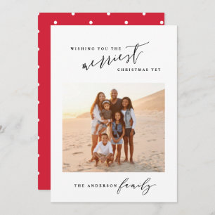 Modern elegant red script 1 photo Christmas Holiday Card