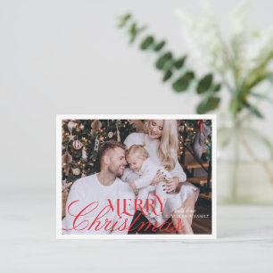 Modern Elegant red script Christmas Family Photo Holiday Card