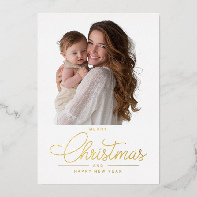 Modern Elegant Red Script Photo Merry Christmas (Front)