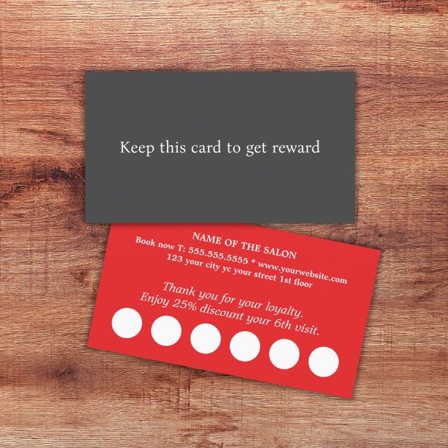 Modern Elegant Red White Grey Salon  Loyalty Card (Creator Uploaded)