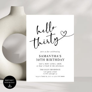Modern Elegant Red White Hello 30th Birthday Party Invitation