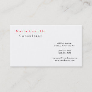 Modern Elegant Red White Minimalist Plain Business Card