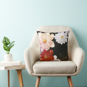 Modern Elegant Red White Pink Floral Cushion